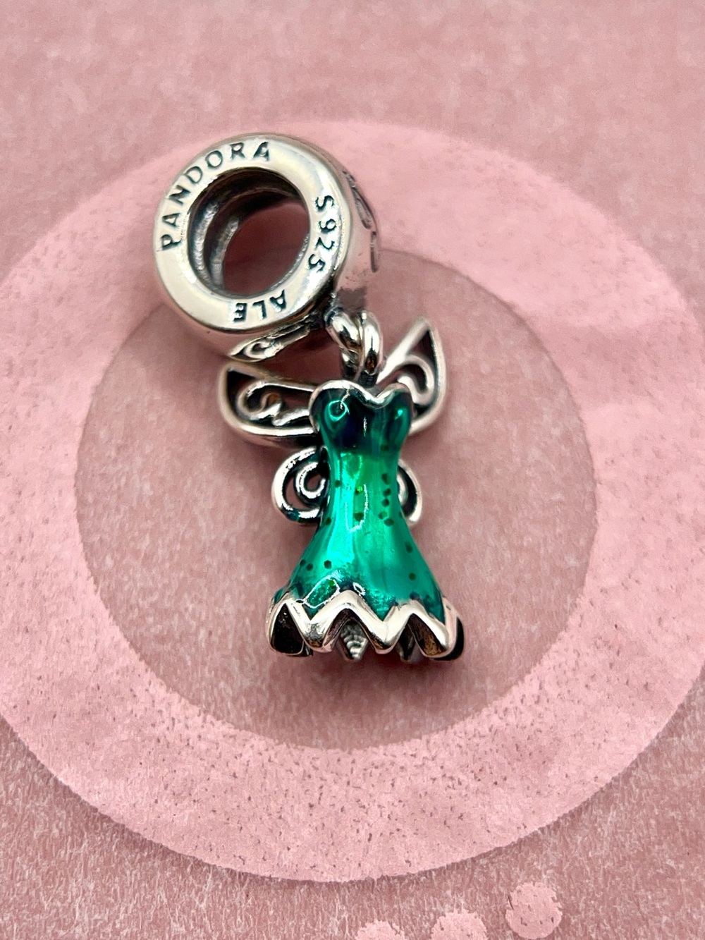 Pandora Disney Peter Pan Tinker Bell Green Enamel Dress Dangle Charm